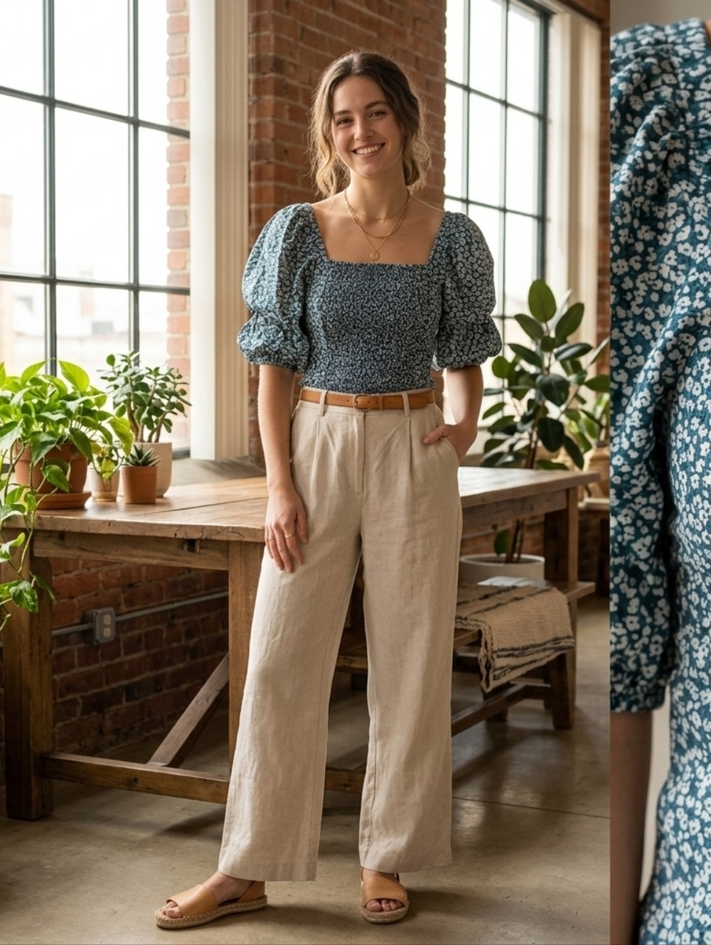Abercrombie & Fitch Blue Floral Puff Sleeve Top